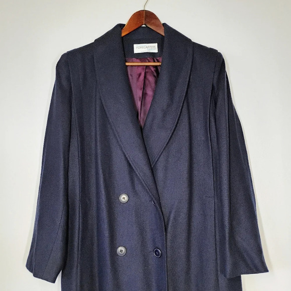 Vintage Forecaster of Boston 5/6 Navy Blue Wool Trench Coat Y2K Academia Size 6 - Picture 3 of 16